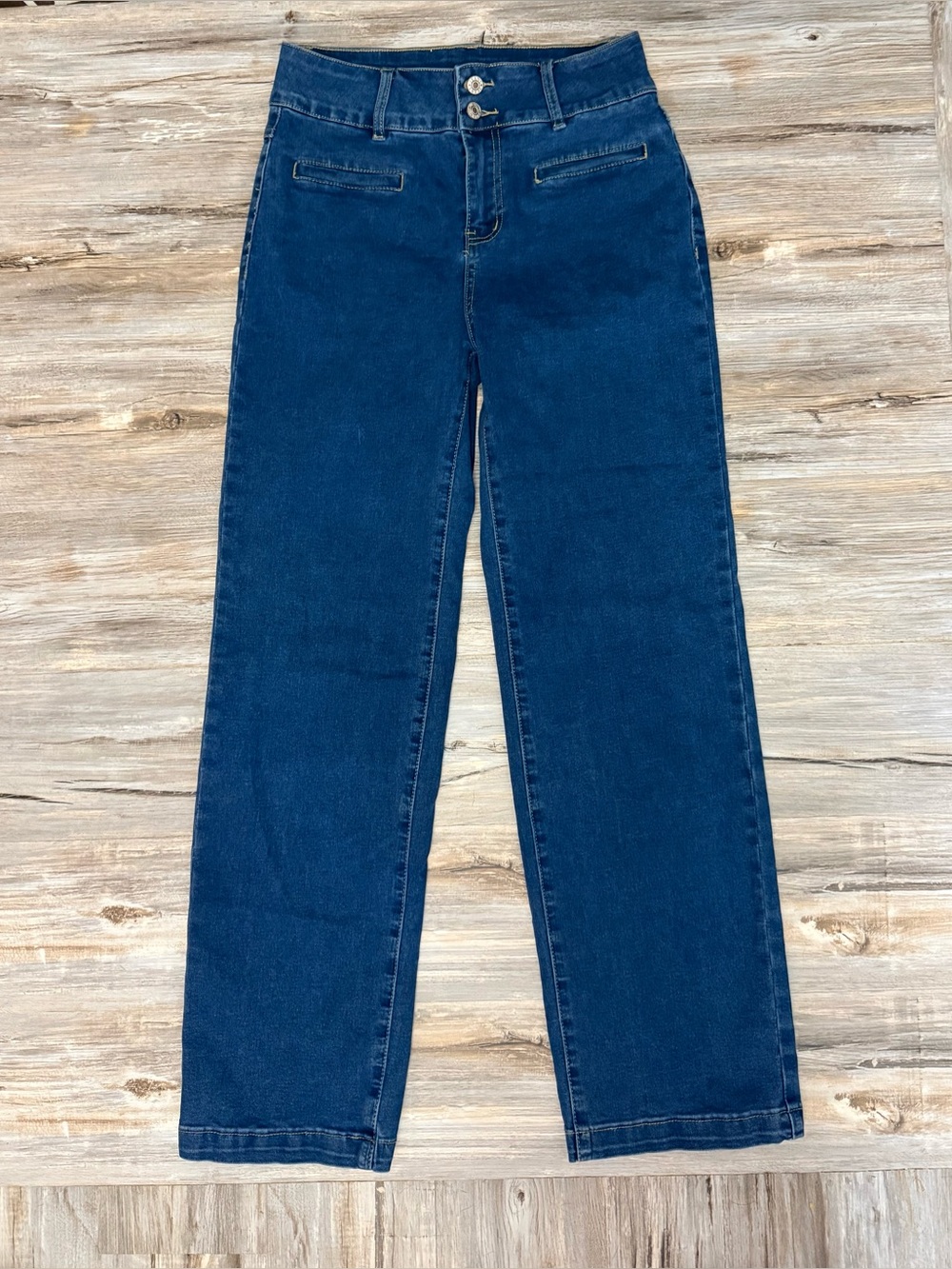 Sidefeel Jeans Women’s Size 4 Blue Straight Leg Double Button High Waist Stretch